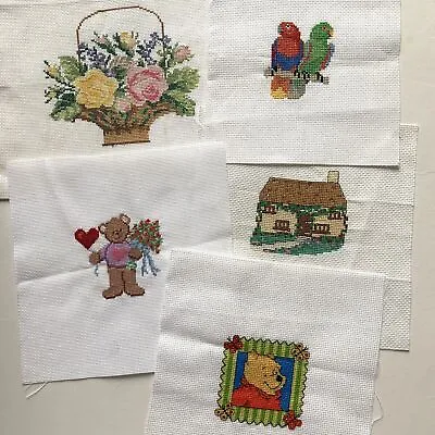 £14.97 • Buy 5 FINISHED Counted Cross Stitch PICTURES Birds Cottage Flowers Pooh Teddy F560