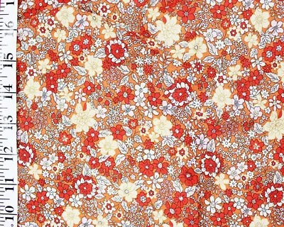 Orange 70s Vintage Floral Cotton Poplin - BY THE METER - 58” / 149cm Width • £9.99
