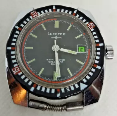 Vintage Men's Diver Style Watch Lucerne Calendar 5 ATM Swiss 70's. • $73.36