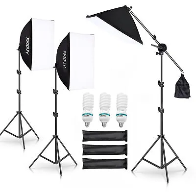 Andoer 3pcs Softbox Light Kit Photo Studio Photography Lighting Stand Set W7Z8 • $65.79