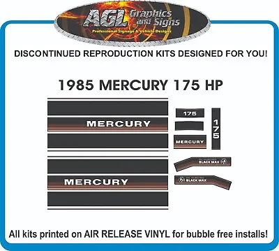 1985 MERCURY 175 BLACK MAX V6 Outboard Decals Reproductions • $61.72