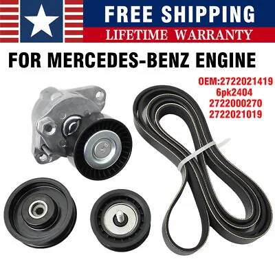 Fit For Mercedes-Benz Engine Belt Tensioner + Idler Pulley Serpentine Belt Kit • $43.97