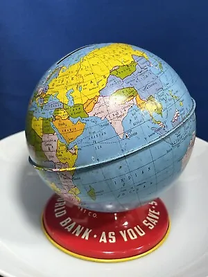 VTG 1950's The Ohio Art Co. Globe World Bank Tin Toy Coin Bank USA - No Stopper • $22