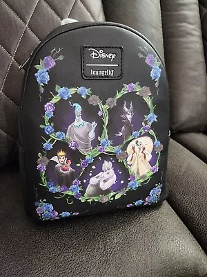 Loungefly Disney Villains Mini Backpack Villain Characters Dark Flowers Bag • $55