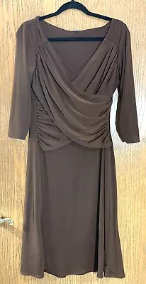 B-Slim Women's Slimming Brown Wrap Dress  Medium Petite SHIMMER • $15.50