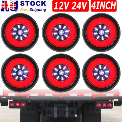 6x 4  Round LED Tail Lights Stop Indicator Reverse Lamp 12/24V Trailer Truck Ute • $63.60