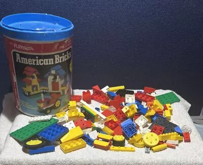 Vtg 1976 Building Blocks American Plastic Bricks Can Playskool #825 (150+ Pieces • $10