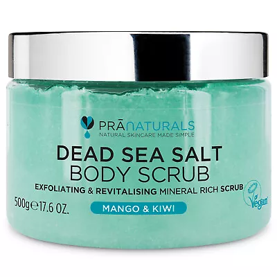 PraNaturals Dead Sea Salt Bath Body Scrub Mango & Kiwi Organic Mineral-Rich 500G • £14.99