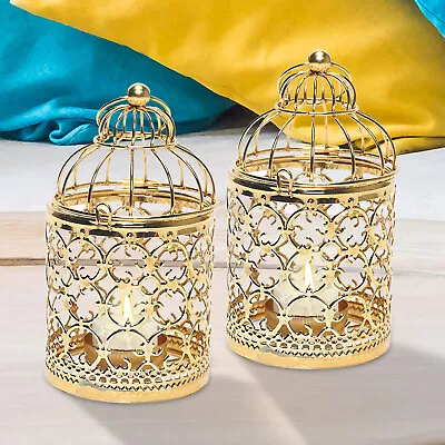 2X Gold Metal Tea Light Candle Holder Vintage Hanging Lantern Home Wedding Decor • $17.86