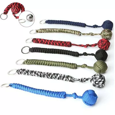 Paracord Keychain Outdoor Strength Durable Monkey Fist With Steel Ball Black • $9.65