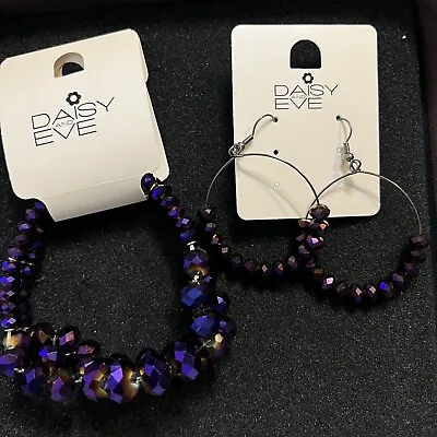 Daisy & Eve Earrings And Bracelet Set Purple Beads RRP £16.50 • £10