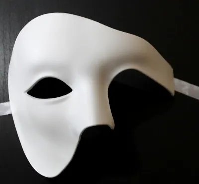 TOP QUALITY WHITE HALF FACE PHANTOM Venetian Masquerade Party Theatrical Mask  • £14.99