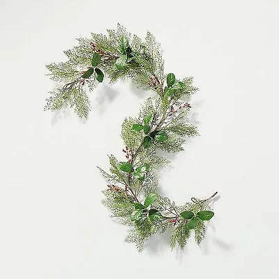 6' Faux Cedar & Magnolia Leaf With Winterberries Christmas Garland - Hearth & • $17.99