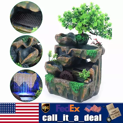 Water Fountain Tabletop Indoor Small Rock Waterfall Zen Decor With LED Light New • $32.30