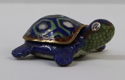 Vintage Cloisonne Cobalt Blue Turtle Trinket Box Removeable Shell • $19.99