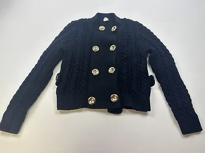 J. Crew Cable Knit Cardigan Double Breasted Navy Blue Heavy Cotton Women Size M • $29.95