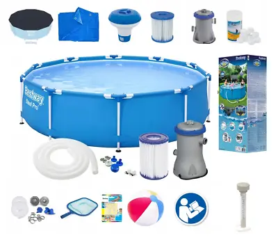 20in1 BestWay SWIMMING POOL 305cm 10FT Garden Round Frame Ground Pool + PUMP SET • £329.80