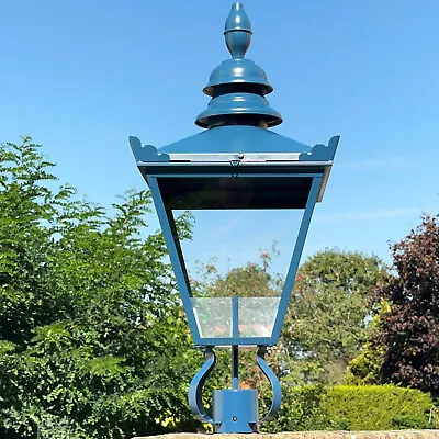 Blue Lamp Post Top 90cm Antique Street Lantern Outdoor Lighting Matt Metal Glass • £130