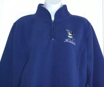 Disney Store Womens M Minnie Mouse Blue Purple 1/4 Zip Fleece Pullover Jacket • $15.99