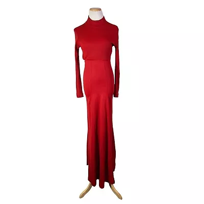 Vintage 70s Hubba Hubba Size 7/8 Red Knit Maxi Dress Ribbed Knit *Flaws • $26.99