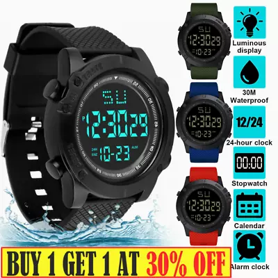 Mens Digital Sports Watch LED Screen Large Face Military WristWatches Waterproof • $12.99