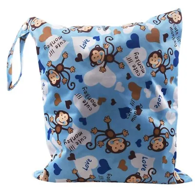 Baby Cloth   Bag Reusable Washable   Zip Closure Bag (monkey Pattern ) K8Z5 • £6.85