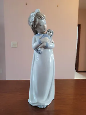 Zaphir Lladro Girl Standing Holding Baby Doll Figurine Spain Rare Beautiful • $53.10