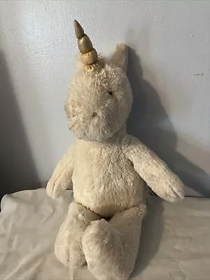 2016 Pottery Barn Kids White Unicorn Gold Horn Plush Doll Figure Stuffed Animal • $16