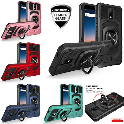 For BLU View 4 B135DL Case Ring Kickstand Phone Cover W/ Tempered Glass • $11.99