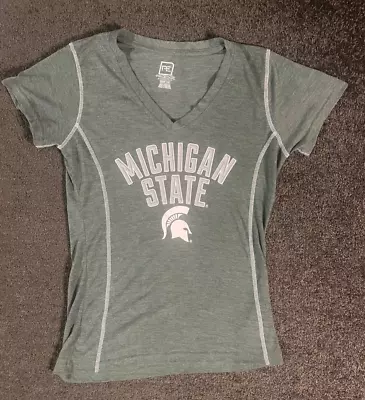 Michigan State Spartans Womens Green Graphic V Neck Tshirt Size Medium Fitted • $7.64