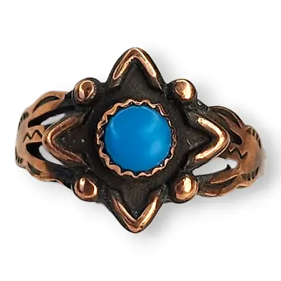 Vintage Southwestern Solid Copper And Turquoise Ring Size 6.25 • $37.99