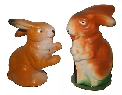 2 Vtg 40s 50s German US Zone Paper Mache Easter Brown Rabbit Candy Container MCM • $49.99