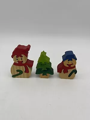 (3) Vintage Wooden Wood Puzzle Snowmen And Christmas Tree • $15