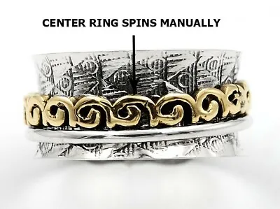 Two Tone Meditation Spinner Band 925 Sterling Silver Ring Sz 7.5 HB10-3 • $13.99