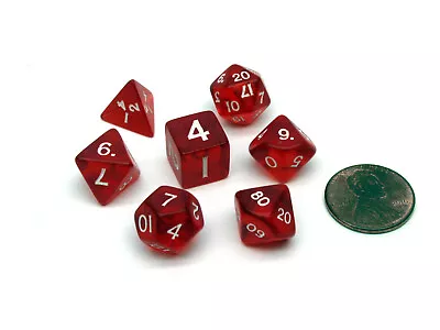 Mini Polyhedral 7 Piece Transparent Dice Set Small 11mm Die - Red With White • $5.25