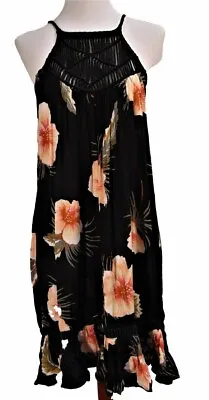 Volcom Women's S/P/10 Black Floral Spaghetti Strap Sun Dress • $15.99