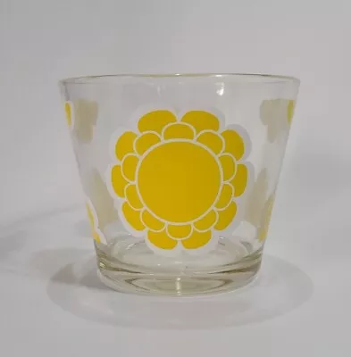 Vintage 70's Colony Glass Ice Bucket Yellow Flower 5 3/4” Diameter • $18