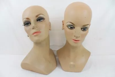 2 Vintage Fiberglass Mannequin Bust Head Wig Painted Eyes Halloween Rare Girl • $109.99