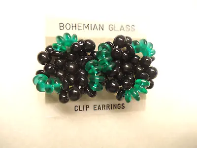 Vtg Nos Bohemian Glass Bead Clip On Earrings • $1