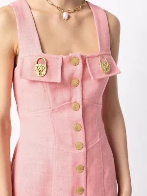 ALICE MCCALL Queenie Gold Lock Button-Up Snaps Mini Dress Sherbert Pink USA Sz 4 • £288.58