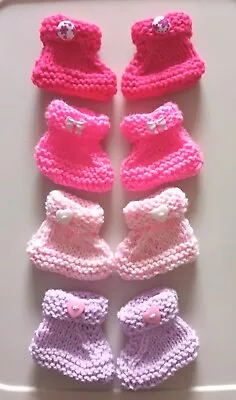 Hand Knitted DOLL BOOTIES Set Knitted Clothes Dolls Outfits Premature Baby • £4.50