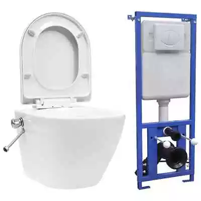 Wall Hung Rimless Toilet With  Cistern Ceramic White W4Q5 • £483.43