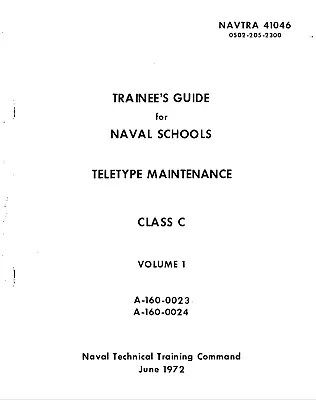 460 Pg. 1972 Model 28 Teletype Navy School NAVTRA 41046 41047 41048 Manual On CD • $14.99