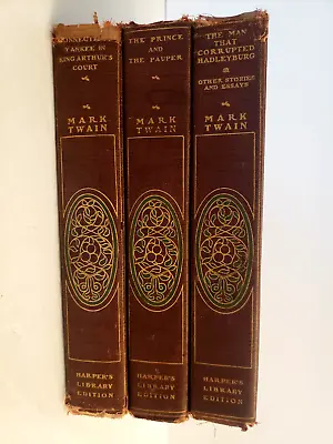 1902 Mark Twain Hardcover Vintage Harper’s Library Edition Book Set Of 3 • $52.50