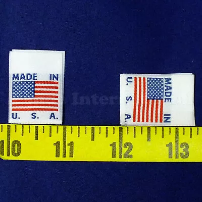 500 Pcs Large Woven Sewing Labels W/ FLAG  MADE IN USA  In White Fast Shipping • $28.55