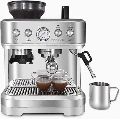 Espresso Coffee Machine 15 Bar Automatic Coffee Maker W/ Milk Frother Grinder  • £275.99