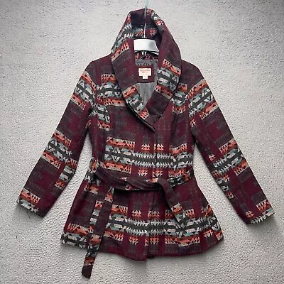 Mossimo Supply Co Jacket Womens Medium XL Red Aztec Southwestern Hooded Coat • $23.95