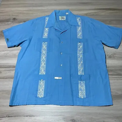 Haband Guayabera Hawaiian Shirt Mens XL Full Button Up Short Sleeve Blue 90s • $18.88