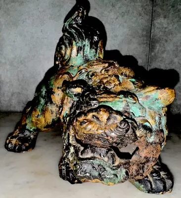 Vintage Chinese Cast Iron Fierce Foo Dog Multi-Color Patina Heavy Metal 6.5 Lbs • $34.75