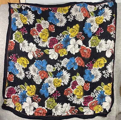 Banana Republic Scarf 44  Square Large Floral Black Headcovering VIscose • $13